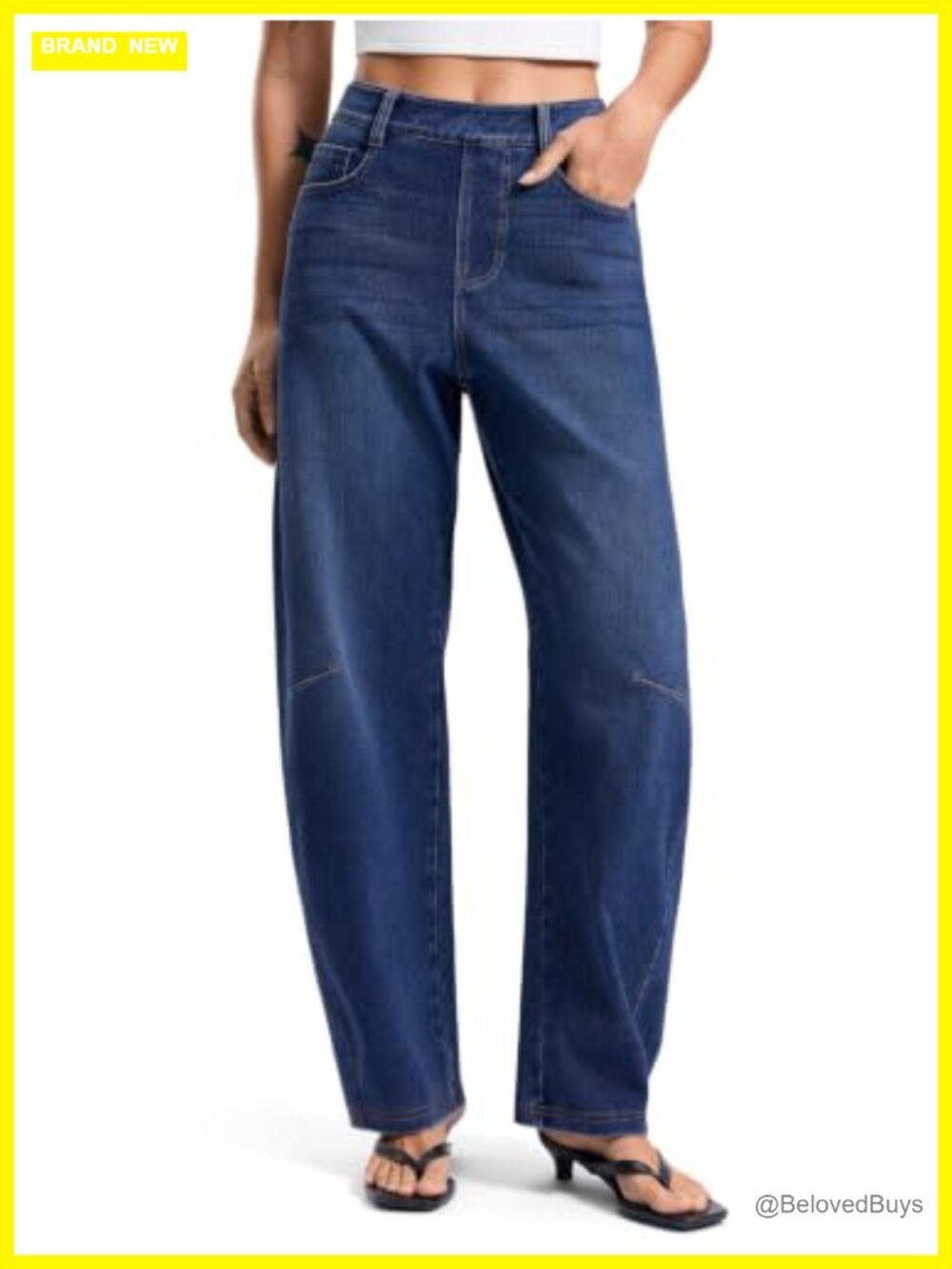 Women's Stretchy Barrel Jeans High Waist Pull On Baggy Denim Pants